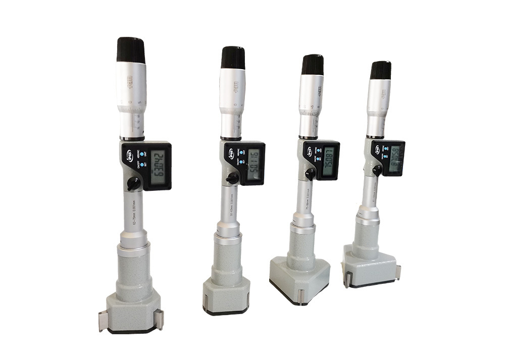 Set of Digital Three-point Bore Gauge with Setting Rings and Extension Rods for Wide Measurement