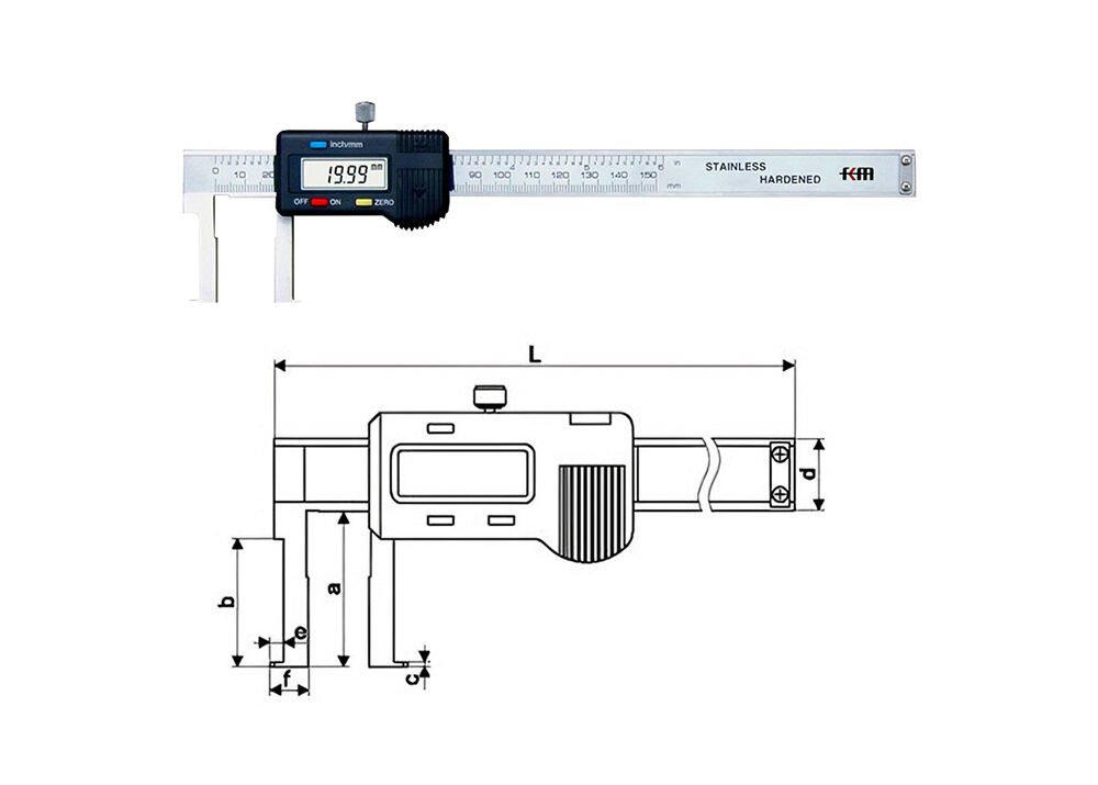 Flat Tip 22-150mm0.86-6" Digital Internal Groove Caliper for Narrow & Deep Internal Grooves